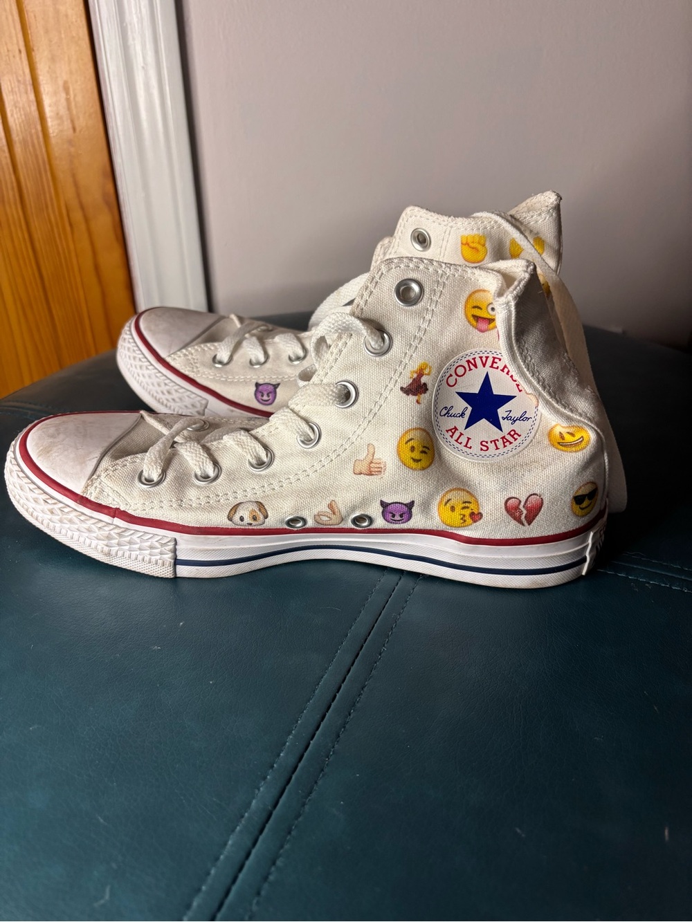 Converse White High Top Sneakers with Emoji Accents